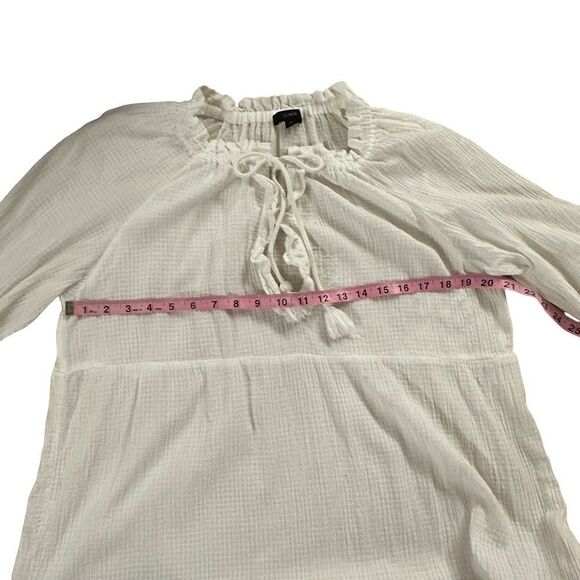 J. Crew ~ White sheer dress ~ tassel ties ~ smocking detail on sleeves ~ size L - Picture 10 of 13